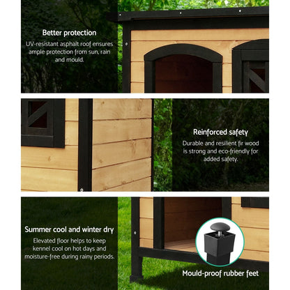 i.Pet Dog Kennel Large Wooden Outdoor Indoor House Pet Puppy Crate Cabin Waterproof-3